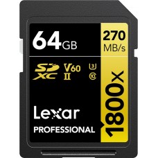 Lexar SD  64 GB Pro 1800x SDXC U3 (V60)UHS-II W180 - V60 - SD